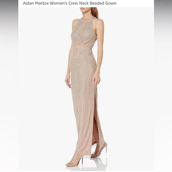 Aidan Mattox Crew Neck Beaded Gown